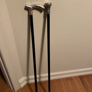 Elegant Black Walking Cane with Silver Decorative Handle